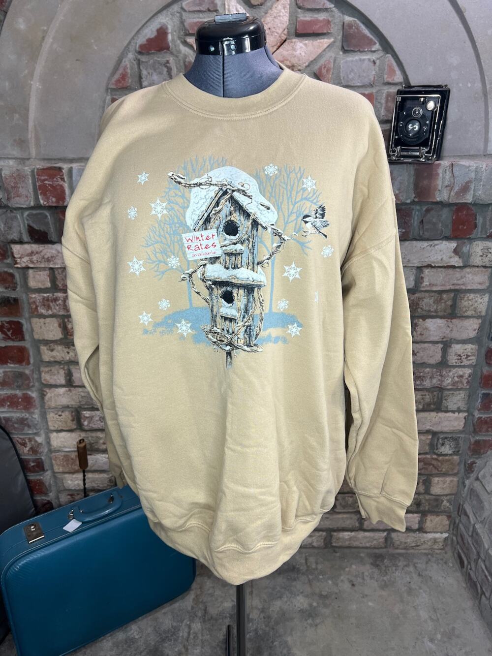 sweatshirt birdhouse winter snowflakes cottagecore